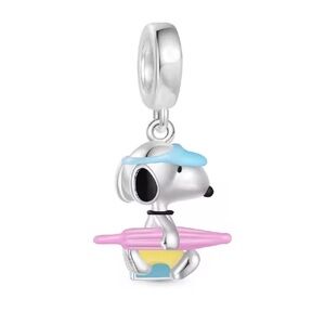 Peanuts SNOOPY S925 Sterling Silver Summer Beach Bum Dangle Charm with Gift Box